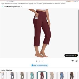 Willit Women's High Waist Wine Red Capris